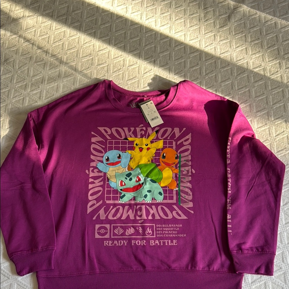 Pokemon Purple Crewneck Sweater with Graphic Design